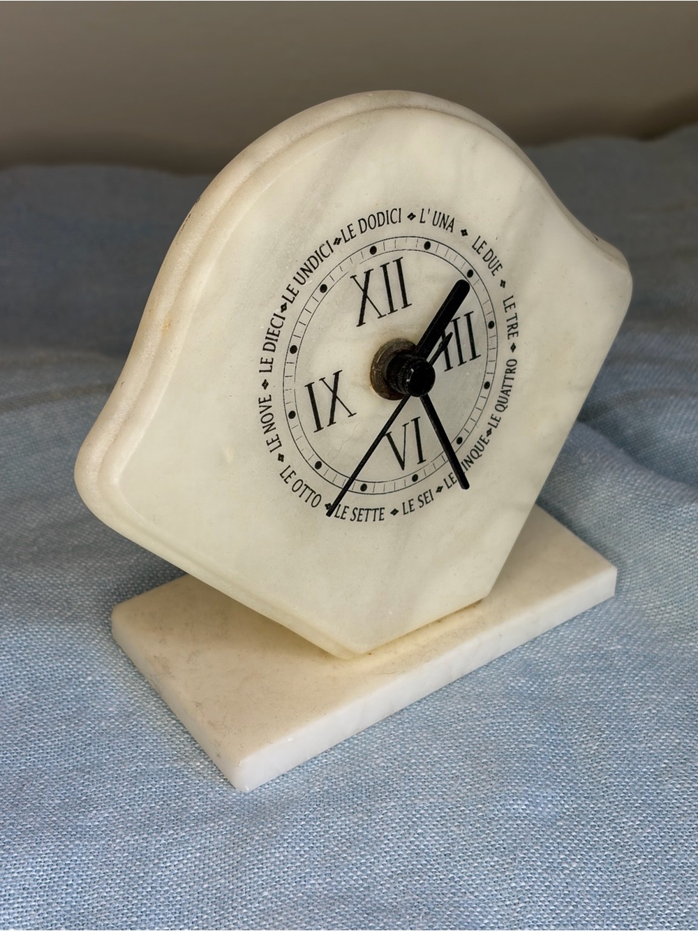 Italian Alabaster Desk Clock - Working Quartz MCM White Stone Mantel Clock